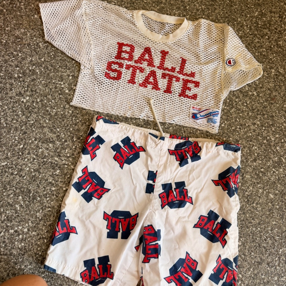 Vintage Ball State Champion Mesh Jersey & Shorts Set Youth M/L White Red